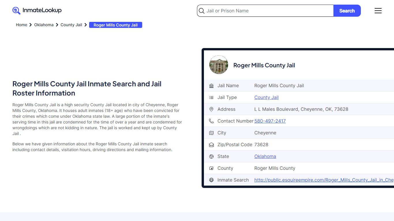 Roger Mills County Jail Inmate Search - Inmate Lookup