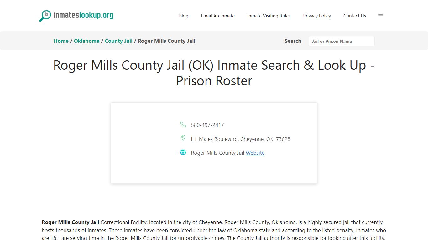 Roger Mills County Jail (OK) Inmate Search & Look Up - Prison Roster